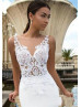 Beach White Lace Satin Illusion Buttons Back Wedding Dress Beach White Lace Satin Illusion Buttons Back Wedding Dress